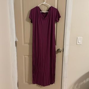 Purple short sleeve stretchy long dress